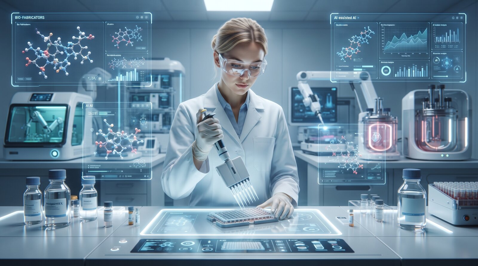 Researcher using AI-assisted analysis in a peptide research laboratory